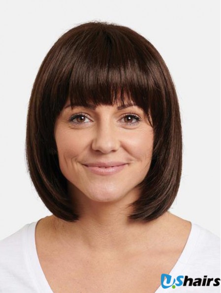 12 inch 100% Hand-Tied Remy Human Hair Chin Length Brown Straight Perfect Bob Wigs