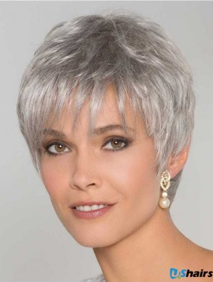 6 inch Straight Monofilament Synthetic Stylish Grey Wigs