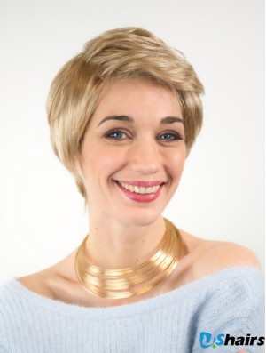 Exquisite Boycuts Short Blonde Synthetic Straight Lace Wigs