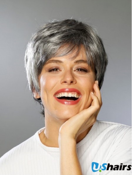 Lace Front Synthetic Short Straight Boycuts High Quality Grey Wigs