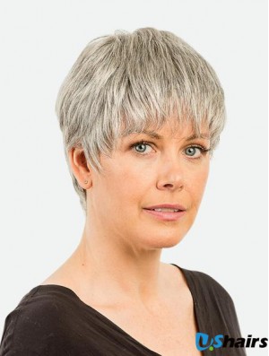 Monofilament 4 inch Straight Synthetic Boycuts Cropped Beautiful Grey Wigs