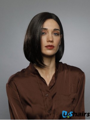 Shoulder Length Straight 100% Hand-tied Black Synthetic Fabulous Bob Style Wigs