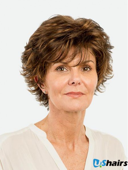 Straight Brown Monofilament Synthetic Layered 8 inch Short Wigs