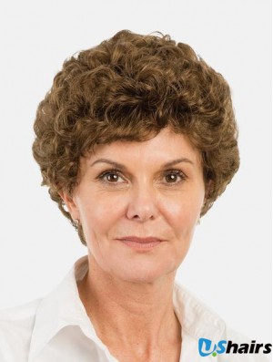 Synthetic Brown Curly 8 inch Bobs Short Monofilament Wigs