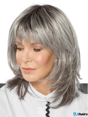 Synthetic Layered Straight Capless Fabulous Grey Hair Wigs