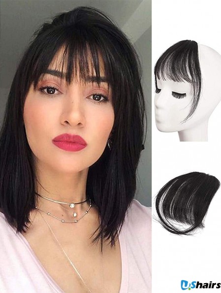 Clip in Fringe Human Hair 100% Real Hair Fringe Extensions Clip in French Bangs Fringe with Temples Clip on Fringe Bangs Real Hair Pieces for women Natural Color Washable