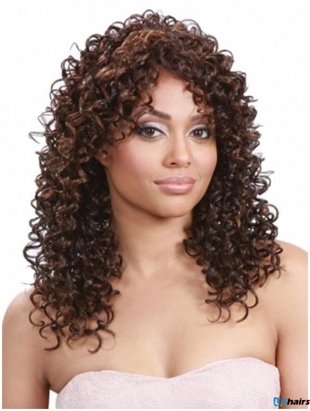 Curly Indian Remy Hair Brown Long Flexibility 3/4 Wigs