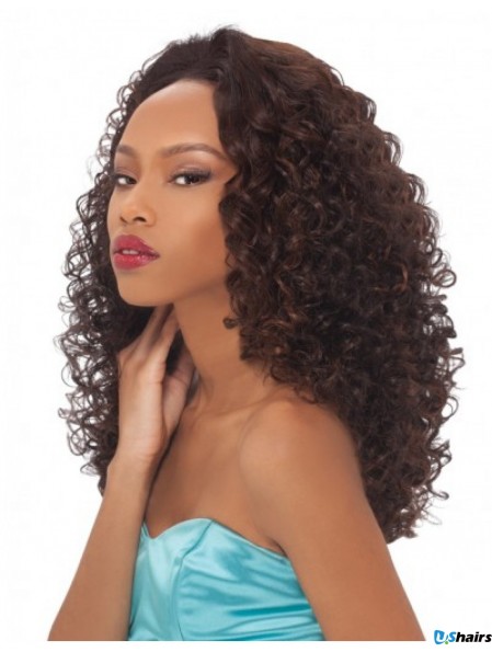 Curly Brazilian Remy Hair Brown Long Trendy 3/4 Wigs