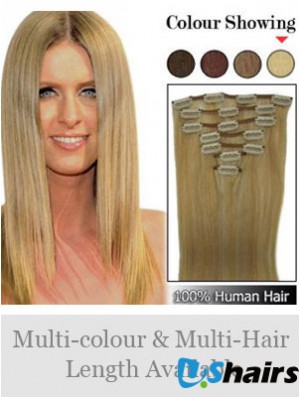 Stylish Blonde Straight Remy Human Hair Clip In Hair Extensions