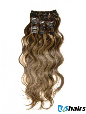 Clip In Hair Extensions With Remy Wavy Style Brown Color