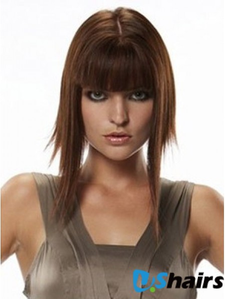 Human Hair Hairpieces Straight Style Long Length Auburn Color