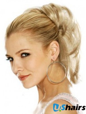 Hairpieces Clip In Blonde Color Straight Style With Synthetic