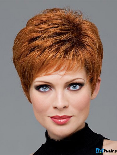 Human Hair Wigs With Capless Wavy Style Auburn Color