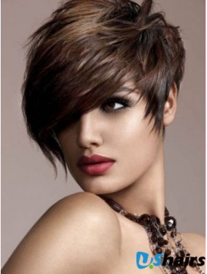 Human Hair Brown Wig Straight Style Short Length Boycuts