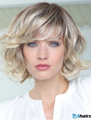 Real Hair Curly Wigs With Bangs Shoulder Length