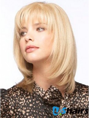 Human Hair Wigs With Bangs Mono Top Straight 