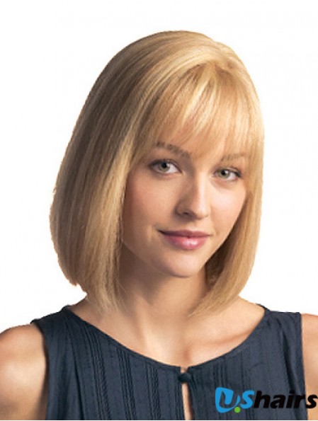 Monofilament Chin Length Blonde Bobs Remy Human Hair Bob Wig