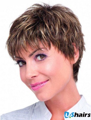 Human Hair Monofilament Topper Brown Color Straight Style Boycuts