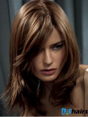 Long Brown Wavy Human Hair Wig With Capless Straight Style