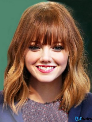 Lace Front Emma Stone Wigs Human Hair UK With Bangs Wavy Style Cropped Color