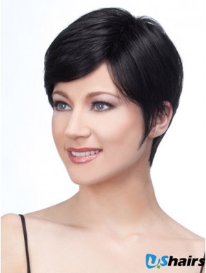 Lace Front Layered Short Straight Black Human Hair Wigs UK