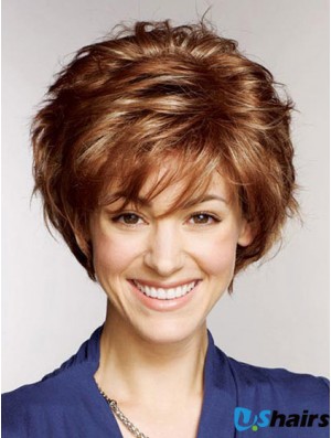 Remy Human Layered Straight Short Auburn Petite Wigs Monofilament