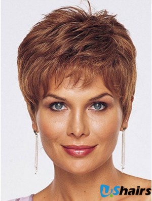 Straight Cropped Length Auburn Synthetic wigs