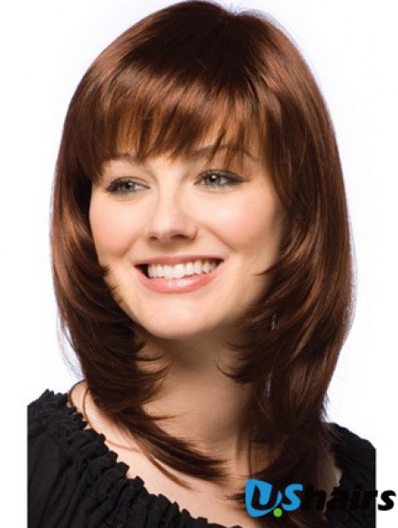 Synthetic Wigs Dark Auburn Layered Cut Straight Style Auburn Color