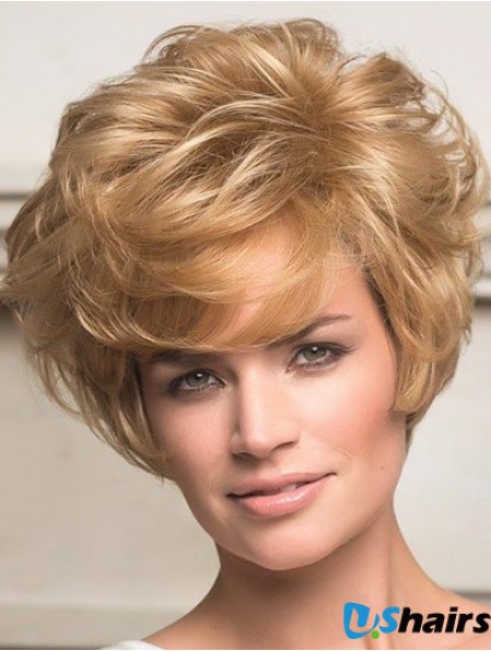 Human Hair Front Lace Wigs Short Length Wavy Style Layered Cut