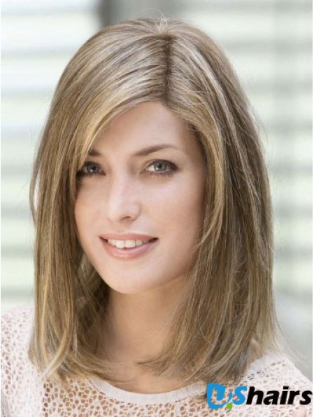 14 inch Flexibility Blonde With Bangs Monofilament Wigs