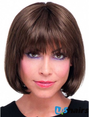 Real Hair Bob Wig With Lace Front Chin Length Straight Style