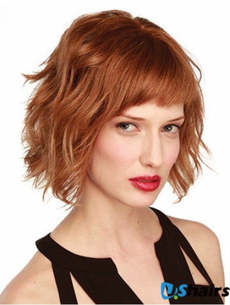 Wavy Bob Wig Chin Length Monofilament Wavy Style Auburn Color