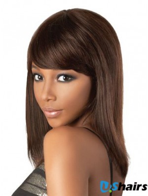 Perfect 18 inch Brown Shoulder Length With Bangs Straight Lace Wigs