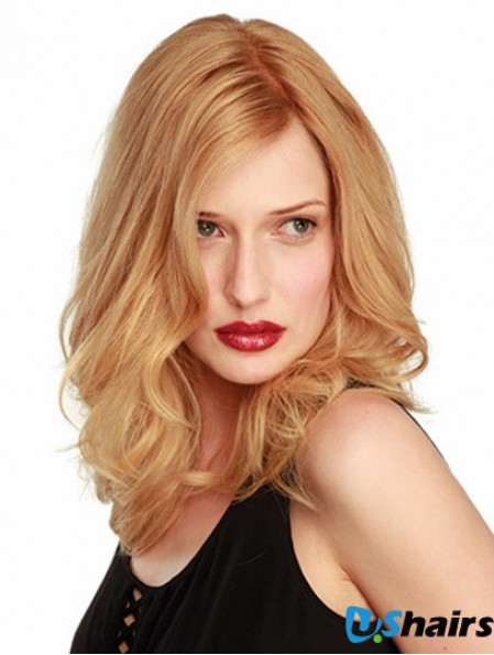 14 inch Blonde Shoulder Length Without Bangs Wavy Ideal Lace Wigs