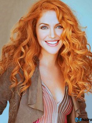 Without Bangs Long Copper Wavy 18 inch Hairstyles Human Hair Rachelle Lefevre Wigs