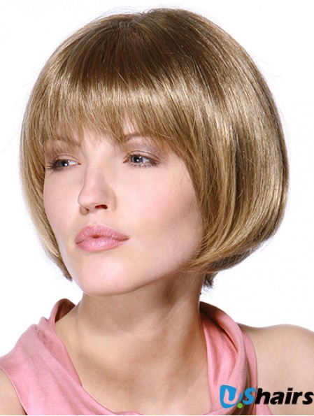 Layered Bob 100% Hand Tied Blonde Color Straight Style Chin Length