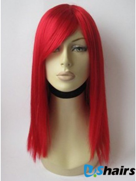 Red Human Hair Wig With Bangs Red Coulr Shoulder Length