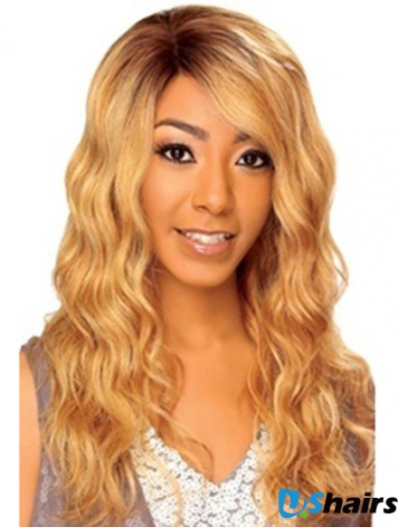 22 inch Blonde Long Without Bangs Wavy High Quality Lace Wigs