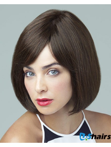 Remy Human Brown Straight Bobs 10 inch Large Cap Monofilament Wigs