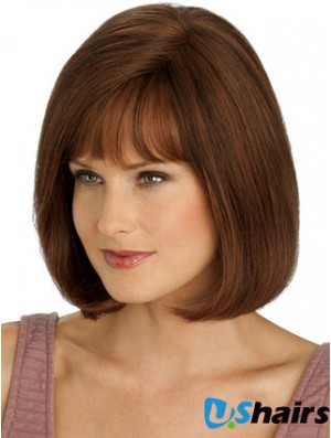 Real Hair Women Bob Wigs Mono Straight Style 