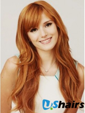 With Bangs Long Copper Wavy 22 inch Hairstyles Human Hair Bella Thorne Wigs