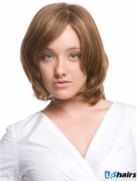 Monofilament Wavy With Bangs Chin Length Comfortable Human Hair Wigs