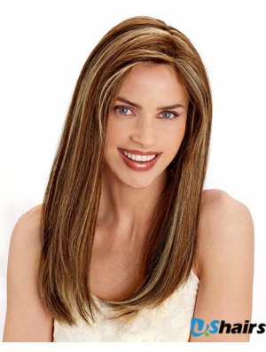 Layered Convenient Straight Brown Long Human Hair Wigs