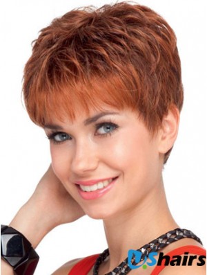 Red Wavy Cropped Boycuts Lace Front Cheap Wig