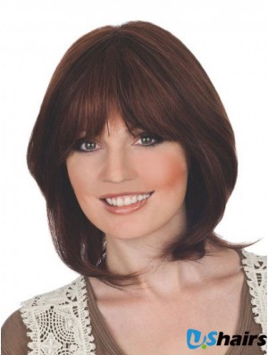 Suitable 12 inch Auburn Chin Length With Bangs Straight Lace Wigs