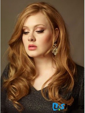 Without Bangs Long Copper Wavy 20 inch Sleek Human Hair Adele Adkins Wigs