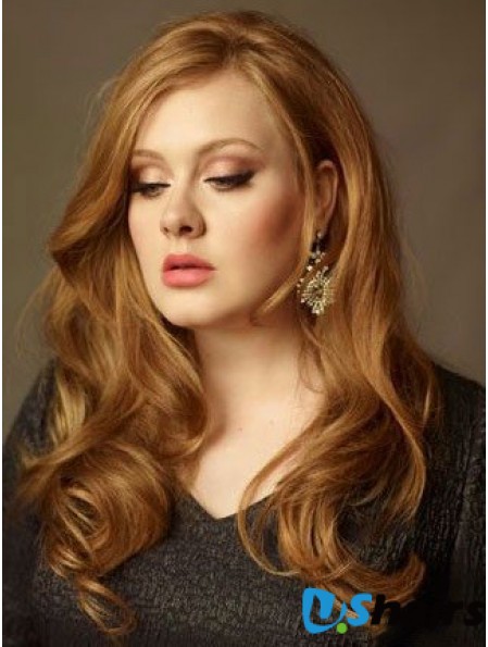 Without Bangs Long Copper Wavy 20 inch Sleek Human Hair Adele Adkins Wigs