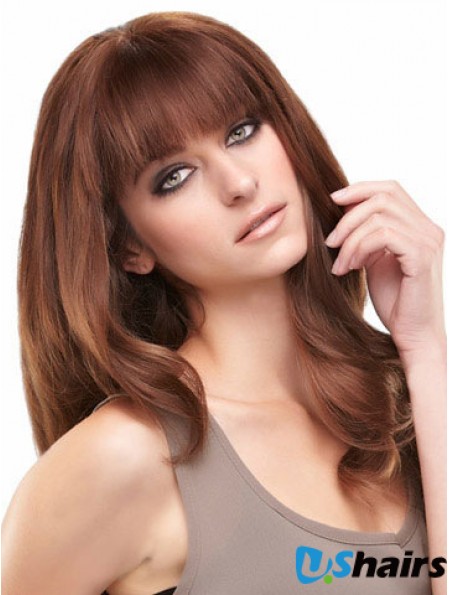 Auburn Long Beautiful Straight With Bangs Lace Wigs