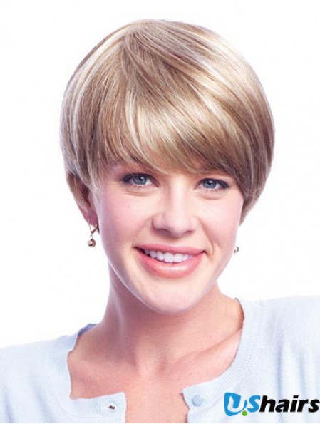 Wigs Human Hair Blondes With Minofilament Layered Cut Short Length