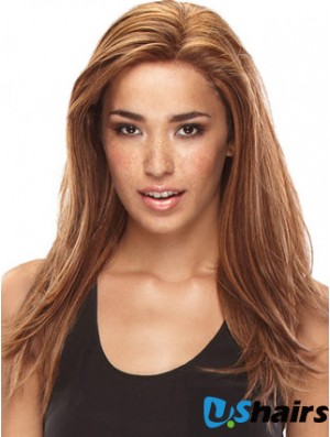 Without Bangs Amazing Straight Auburn Long Human Hair Lace Front Wigs